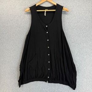 Comfy USA Black Button Front Tank Top Sleeveless Pockets Lagenlook Womens Size M